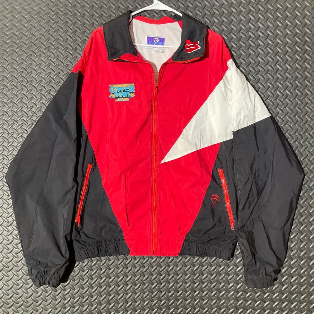 Vintage Jammin USA Copper Bowl Red Windbreaker Jacket XL 80's Wisconsin Rare